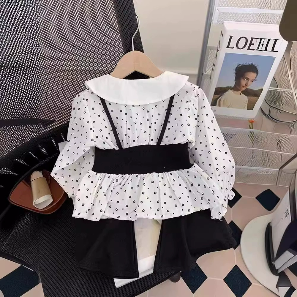 Spring autumn cute set girl's, shirt, flared trousers, new collection
