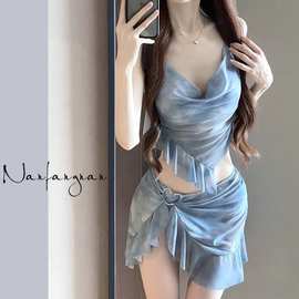 泳衣女分体三件套网纱性感显瘦遮肚纯欲风高级感保守比基尼泳装