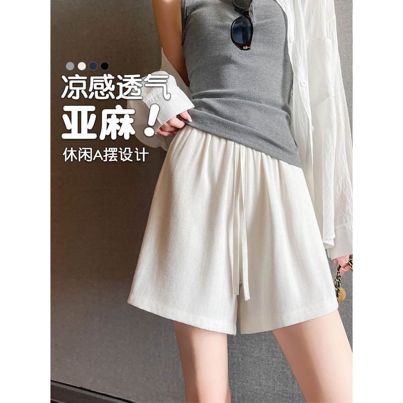 White Linen Shorts for Women, Summer Thin Outer Wear, Loose Casual Five-Point Pants, Small Cotton and Linen Sports Wide-Leg Pants