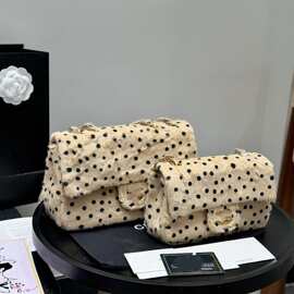 新品马毛波点豹纹女包26A小香链条包女手拎单肩斜挎包洋气口盖包