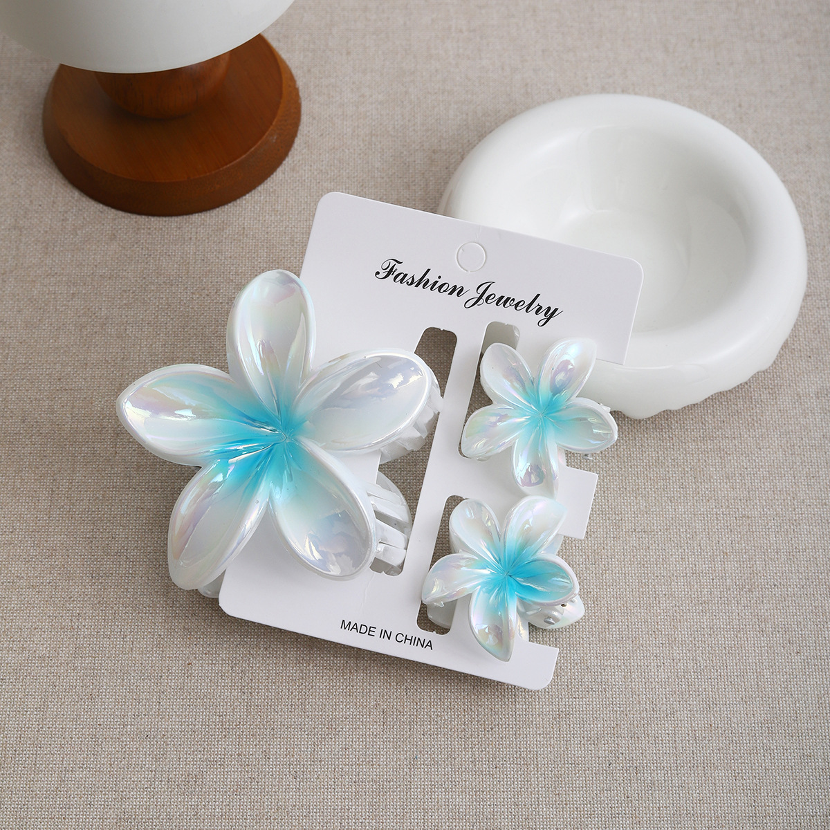 Electroplated flower hair clip blue 3-piece set