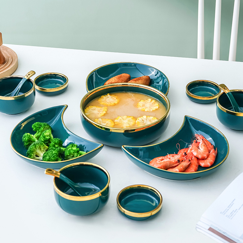 Plato plato traje de lujo luz del hogar de cerámica plato de Luna creativa en línea celebridad ins estilo reunión vajilla combinación