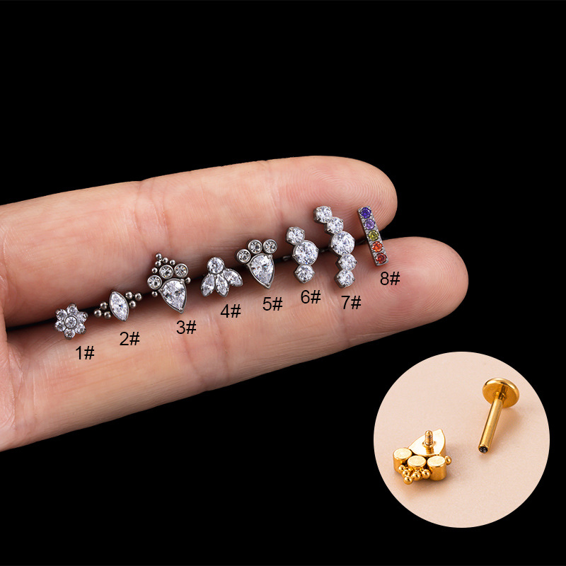 Fashion Geometric Metal Plating Zircon lip stud 1 Piece