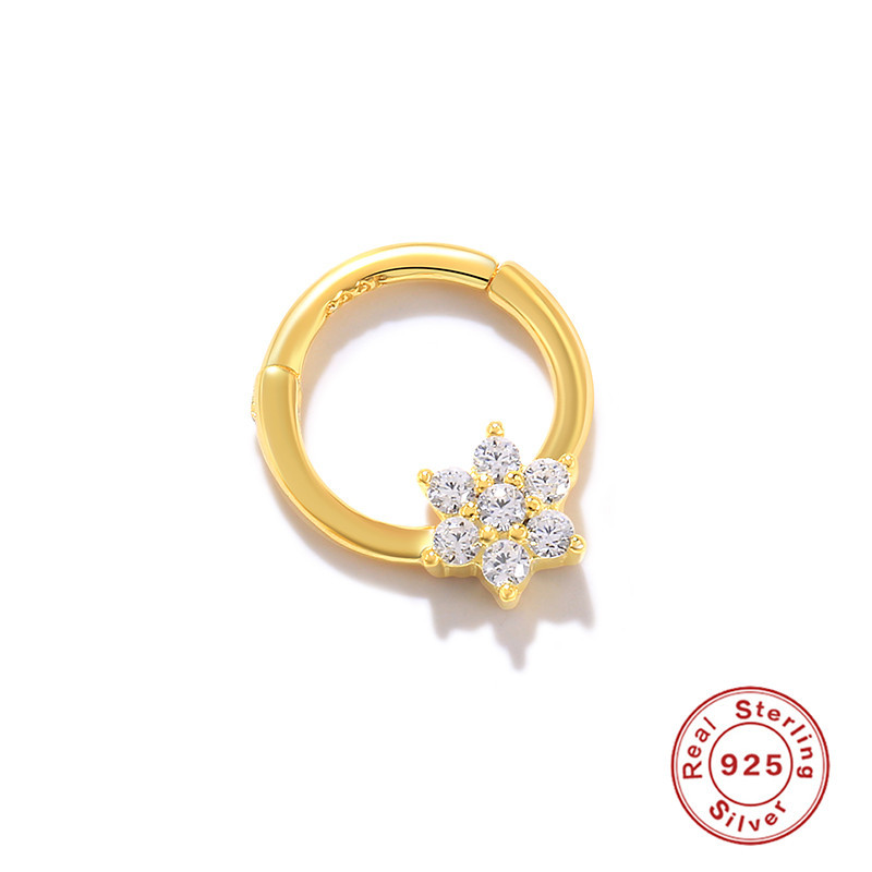 S925 plata de ley relámpago súper flash con incrustaciones de joyas de perforación estilo europeo y americano INS estilo francés exagerado mini pendientes pequeños anillo de nariz