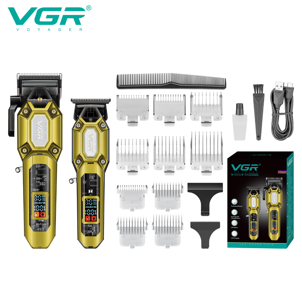 VGR600跨境新款男士专用电推剪液晶显示雕刻电动剃头刀油头理发器