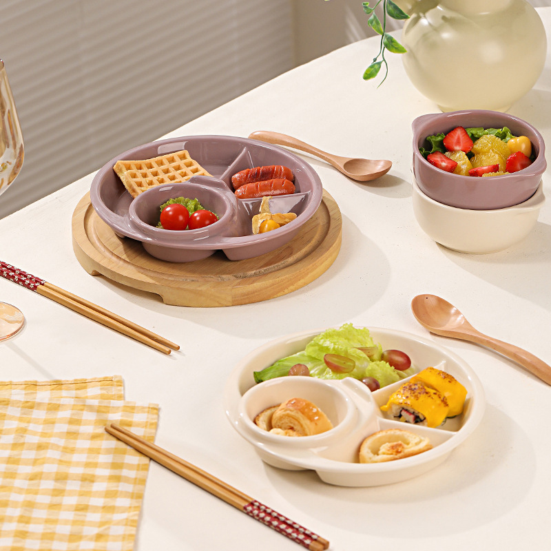 Purple ceramic dinner plate for one person household 2024 New French tableware especially beautiful ceramic fat-reducing dinner plate