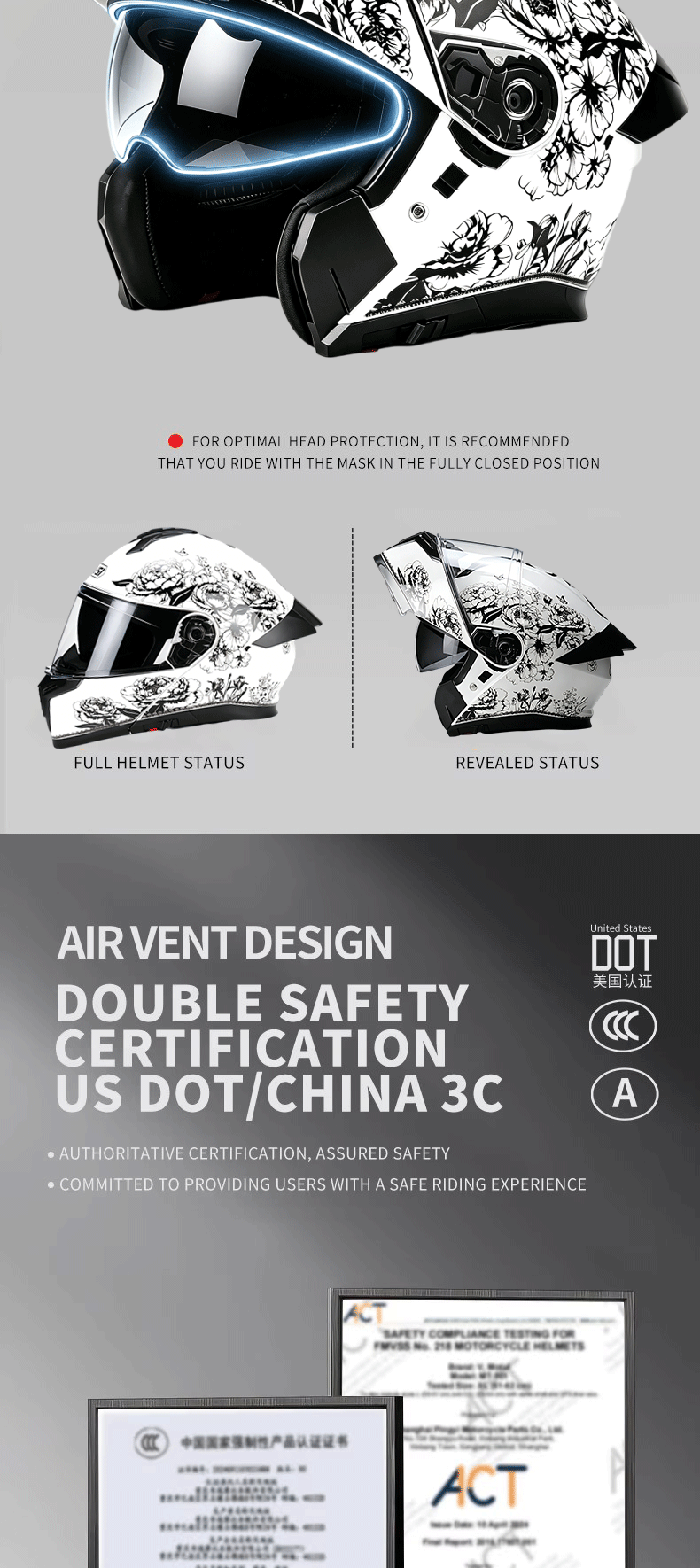 Cross-Border Exclusive Supply of Motorcycle Helmets for Cycling and Motorcycling, Men's Motorcycle Flip-Up Helmets, Women's All-Season Electric Vehicle Safety Helmets