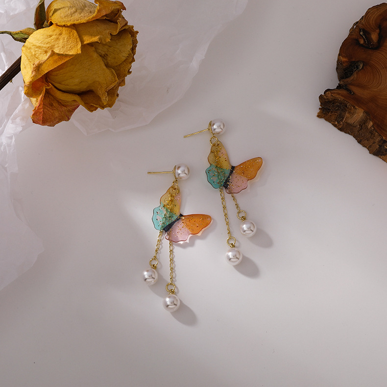 Pendientes De Borla De Perlas De Mariposa De Color De Moda Francesa display picture 6