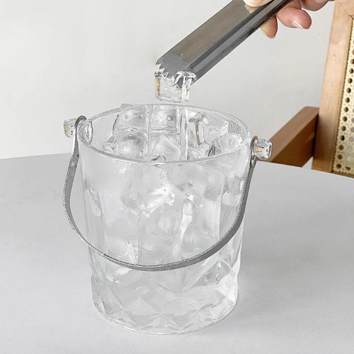 Creative carved glass portable ice bucket drink bucket ice clip thickened large capacity ins transparent fruit tea bucket container