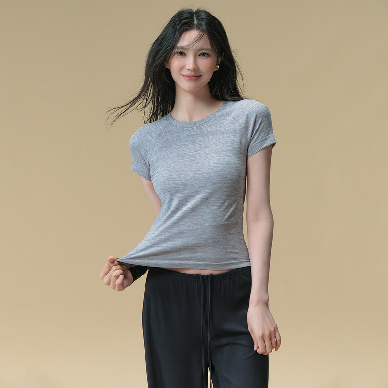 裸感舒适透气瑜伽服短袖女夏季跑步训练运动T恤普拉提健身上衣|undefined