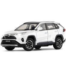 JKM1/32 丰田RAV4六开金属合金SUV声光减震转向汽车玩具模型