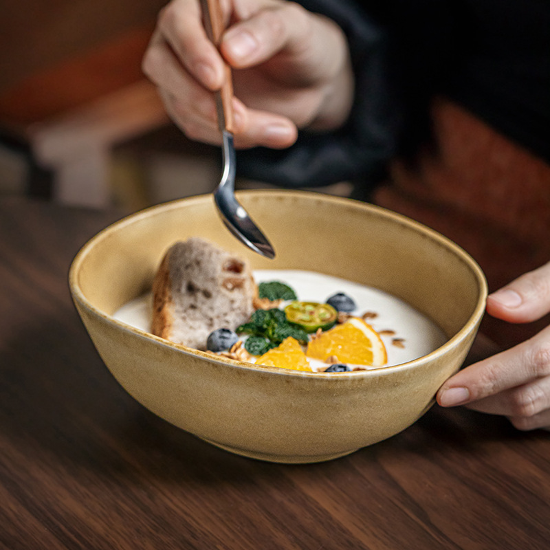 Cuencos de ensalada de forma especial de 7 pulgadas vintage mate cuencos de cerámica cuencos de frutas exportación transfronteriza