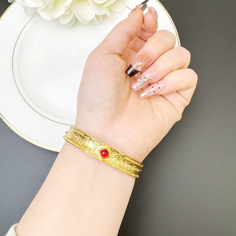 National Tide Vietnam Sandy Gold Pulsera Retro Gota de aceite con incrustaciones de circonio Xiangyun Media pulsera Mujer salvaje durante mucho tiempo sin decoloración Joyas de mano al por mayor