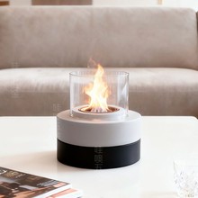 黑白拼色圆形酒精壁炉桌面壁炉黑白堆叠真火壁炉设计款装饰壁炉