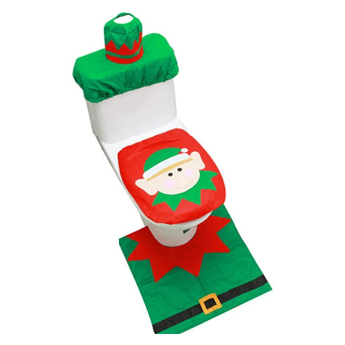 Navidad transfronteriza en stock cubierta de inodoro de Navidad ancianos muñeco de nieve cubierta del inodoro estera del piso cubierta del tanque de agua cubierta del tejido conjunto de tres piezas