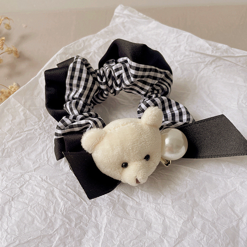 New Korean Version Of Simple Cartoon Smiley Bear Plaid Butterfly Hair Scrunchies display picture 5