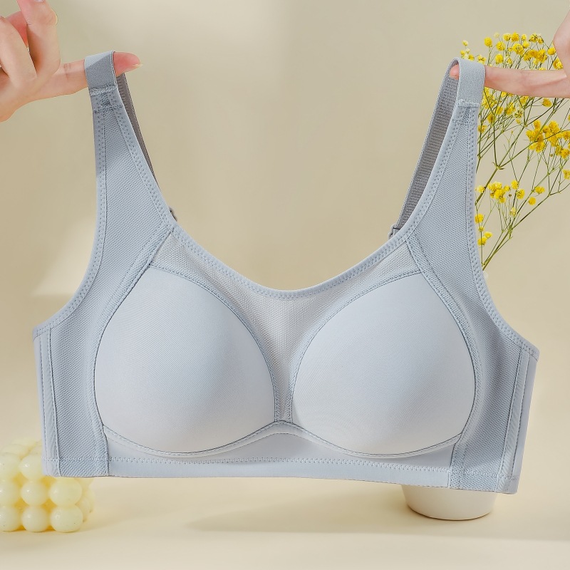 캐주얼 심플한 스트랩리스 안티 러닝 라이트 언더웨어 여성의 여름 얇은 대형 가슴은 작은 풀 컵 포장 된 이모 브라