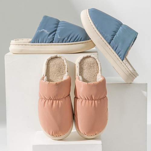 Down cotton slippers for women in autumn and winter with non-slip heel for indoor home use thickening and warmth for couples to wear outside cotton shoes for men