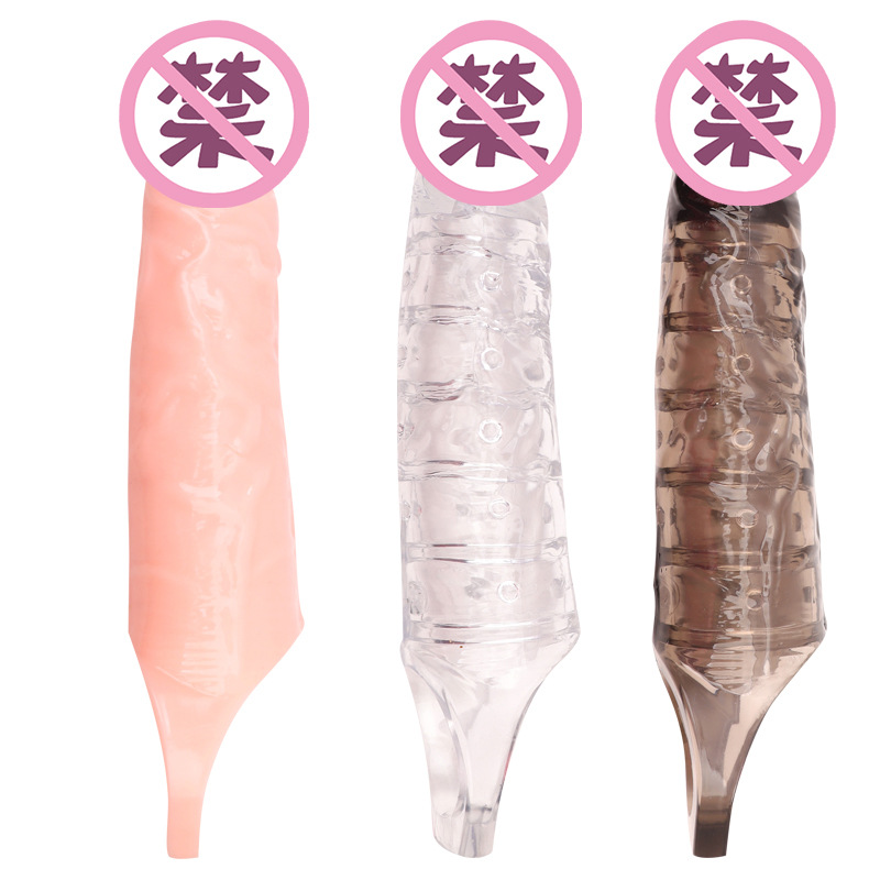 Wolf-Tooth Textured Silicone Condom Sleeve with Delay Lock, Flesh Tone — detail image 9
