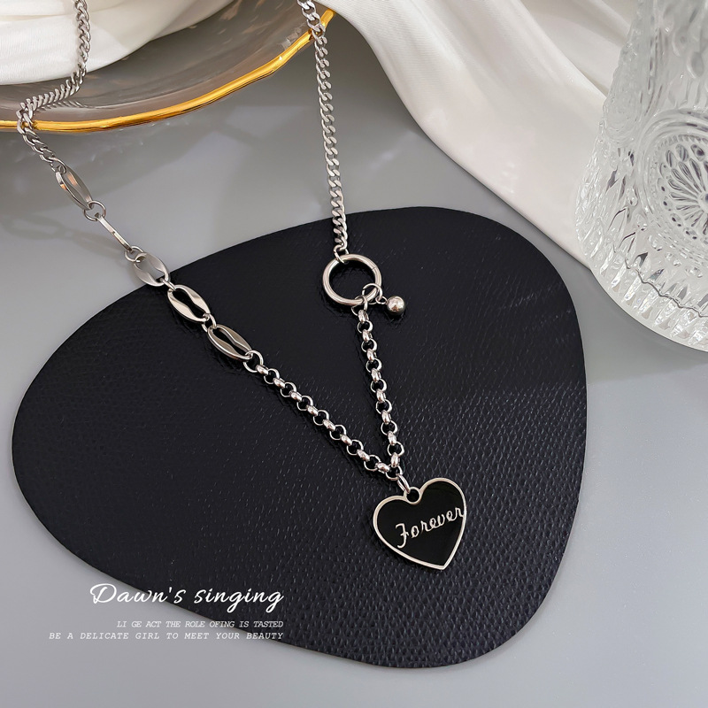 Creative love stainless steel necklace colorless sweater chain simple splicing necklace jewelry cool trendy personalitypicture4