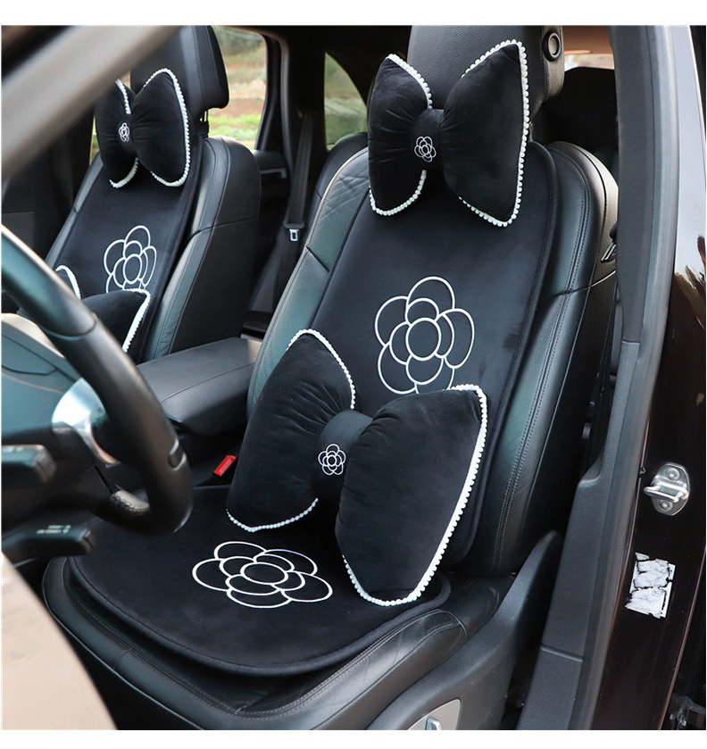 Camellia Car Seat Cushion Autumn and Winter Plush Comfortable Car Seat Cover High-End Car Interior Supplies