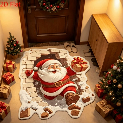 3D Santa Claus Imitation Cashmere Rug, Unique American-Style Holiday Decoration Living Room Carpet, Reindeer Snowman Rug, Cross-Border (Avtomobil döşəmə paspasları) - de-christmas-1-7080cmimitation-cashmere-with-non-slip-plastic-bottom