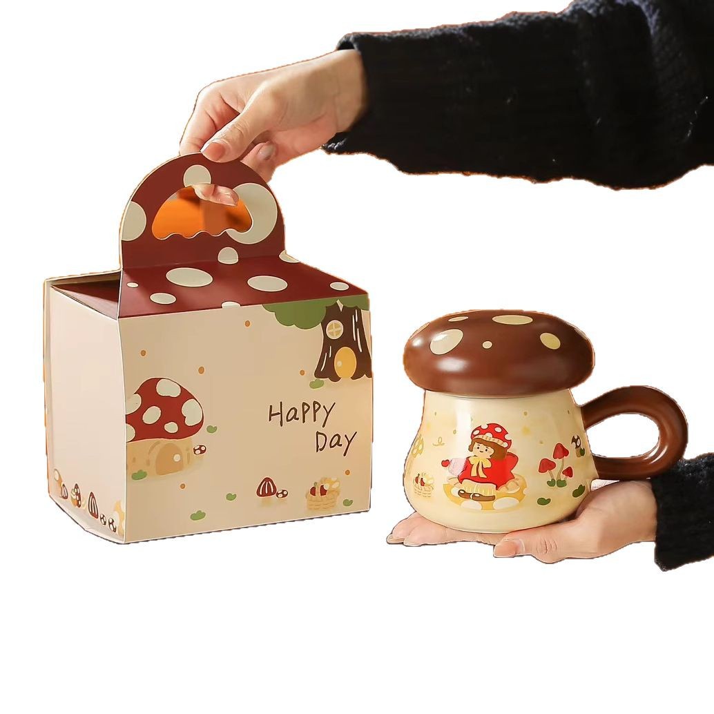Taza de hongos con personalidad de dibujos animados creativos, souvenirs de cerámica, taza de alto valor para niñas, taza de café con forma linda