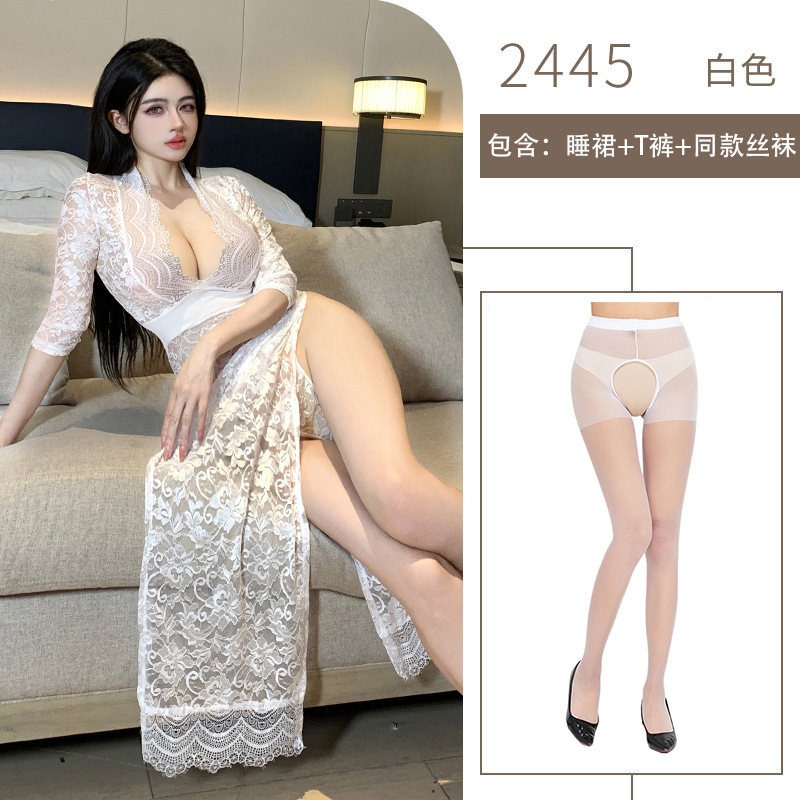 흰색 (잠옷 원피스 + 티팬티 + 흰색 오픈 크로치 스타킹)