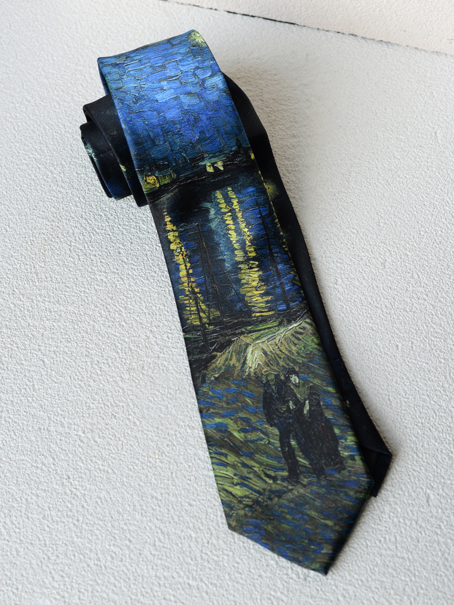 Fabricantes de corbatas casuales transfronterizas retro nicho guapo estilo de pintura al óleo de patrón de lujo fresco de alto nivel de sensación de mano uniforme image 17