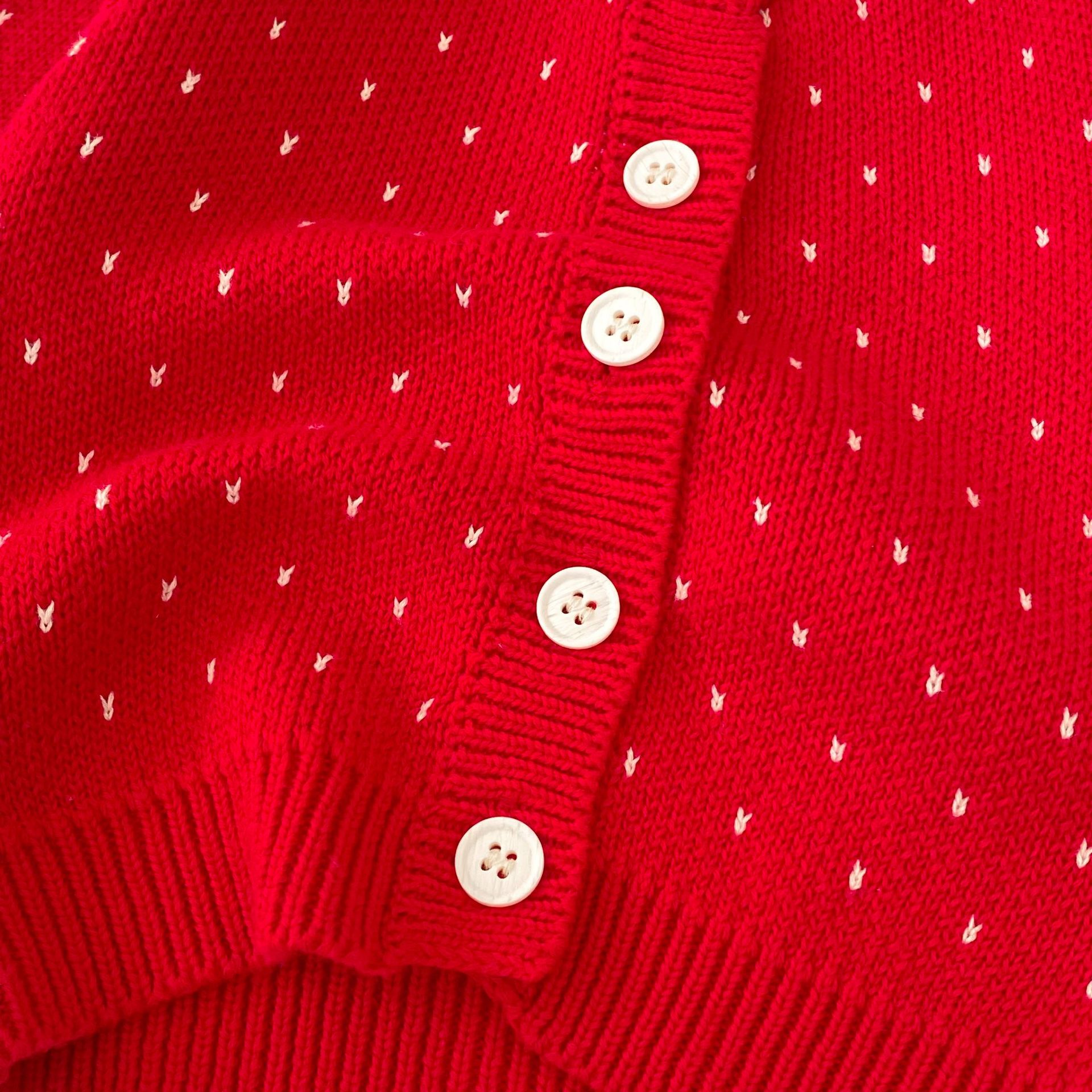Autumn Children's Fashionable Sweet Baby Girl's Jacquard Red Knitted Coat Cardigan