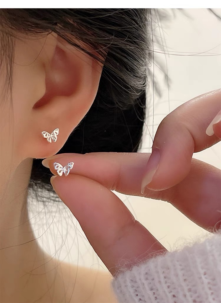 2g Weight 925 Sterling Silver Ear Needle Material Ear Studs Classification 1 Pair Quantity Daily, Date Occasion 925 Sterling Silver Material Butterfly Pattern Women's Gender Plating Design Sweet, Simple Style Style 1 Pair 925 Sterling Silver Butterfly Ear Studs 9