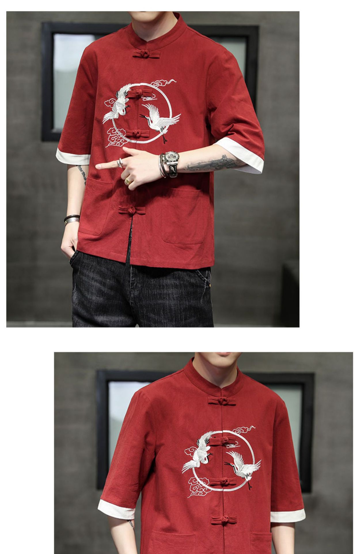 2024 Summer Chinese cotton linen short sleeved men's Tang embroidery Han style loose China-Chic shirt men_autovado.com