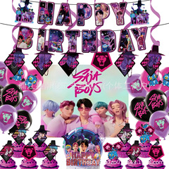 猎魔女团主题kpop男团生日派对装饰拉旗螺旋蛋糕插气球套装