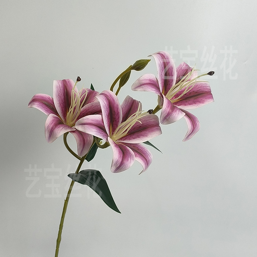 仿真手感保湿3D手感长支3叉百合花 兰花婚庆家居装饰绢花陈设摆件