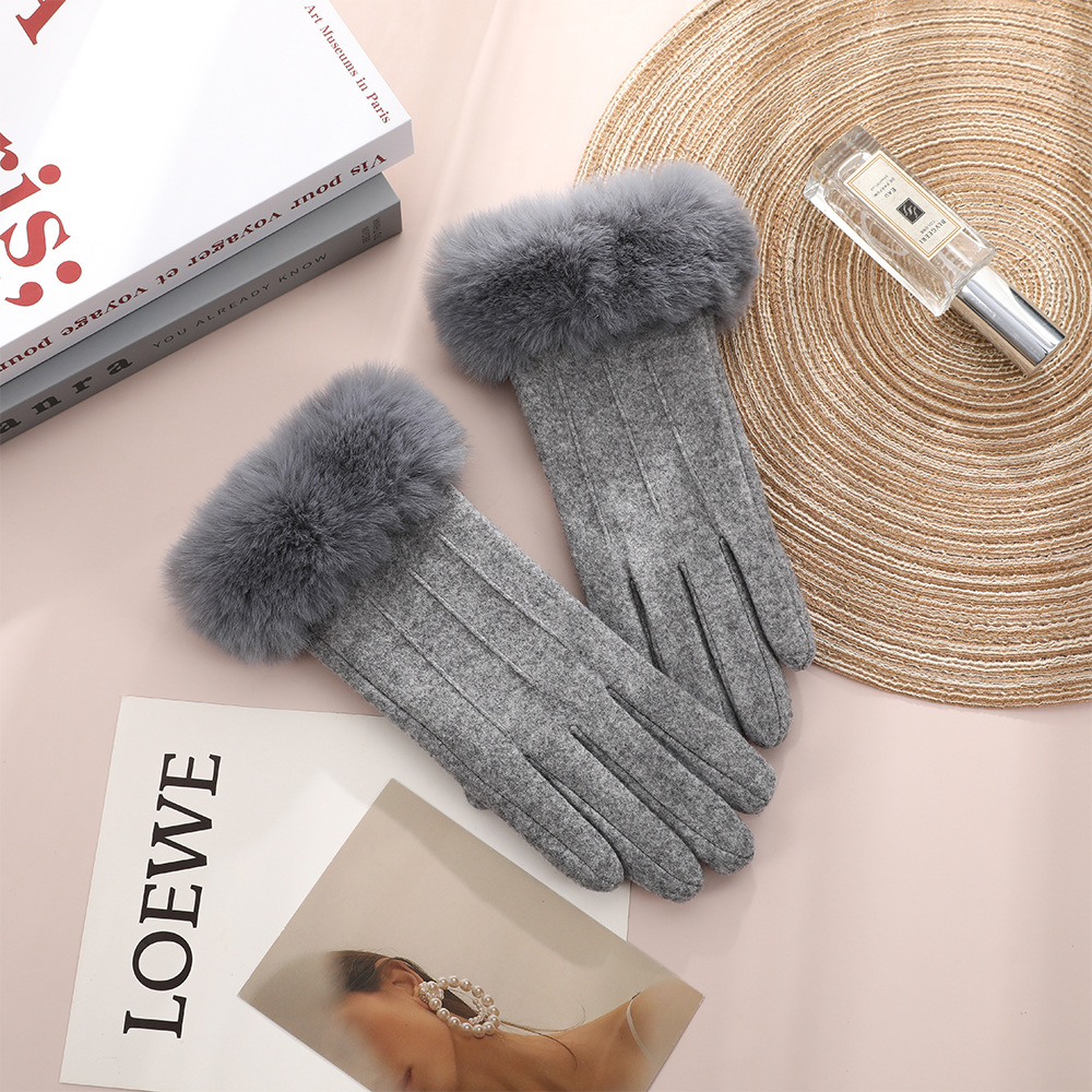 Agregar guantes de terciopelo para mujer, engrosamiento de otoño e invierno, conducción cálida, conducción fría, linda pantalla táctil, guantes cálidos de invierno de terciopelo de conejo