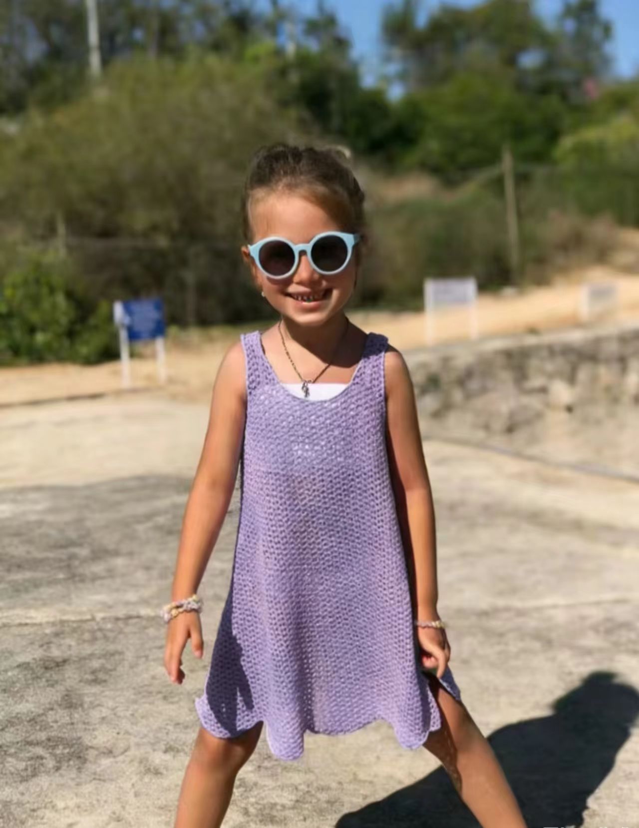 Neuer, modischer, lila gestrickter Badeanzug im französischen Stil, einteiliger Strandmantel für Kleinkinder (3-7 Jahre)_voghion.com