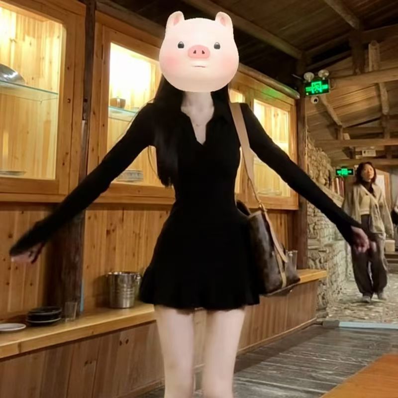 法式纯欲辣妹黑色连衣裙两件套装女2025新款秋季气质微胖掐腰短裙|undefined