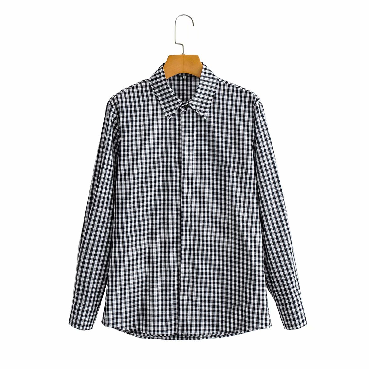 black and white plaid lapel shirt  NSAM32032