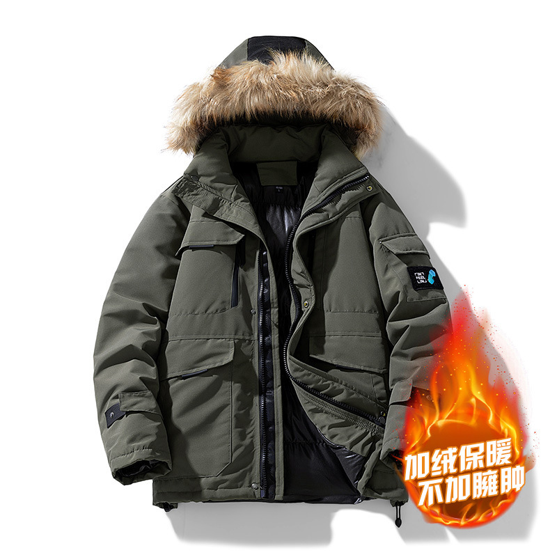 定制棉袄韩版潮流羽绒棉服新款秋冬毛领棉衣男士加厚外套中长款