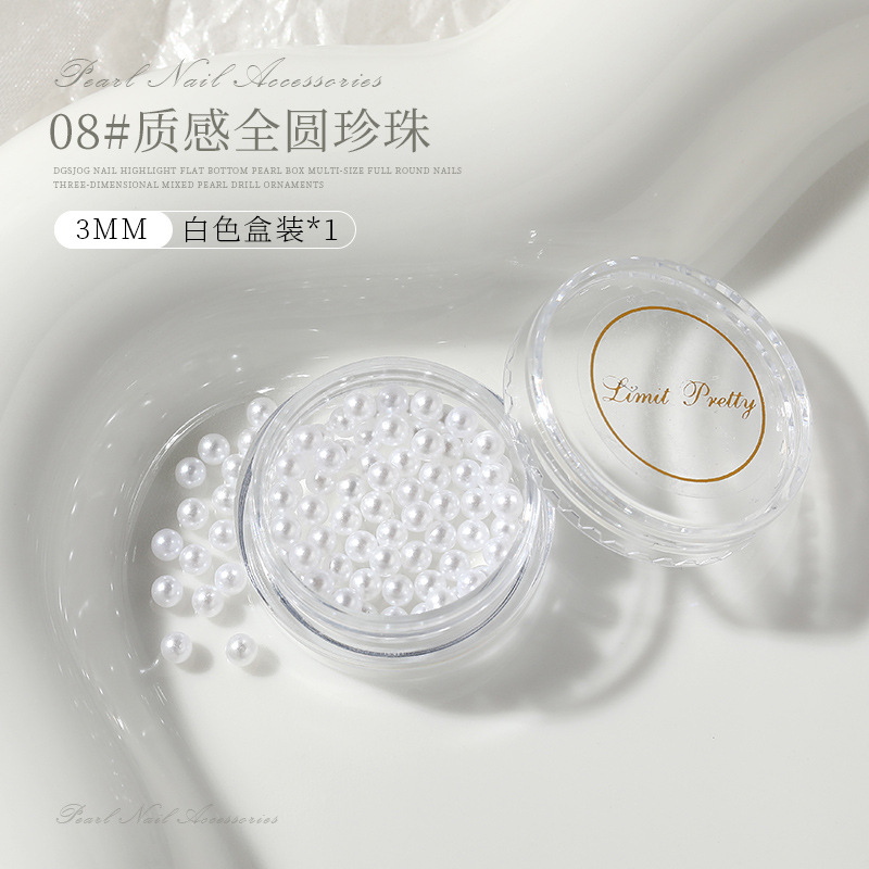 Estilo japonés de uñas perla tridimensional plana tamaño mixto joyería bola redonda accesorios de uñas diamante brillante perlas de color beige puro