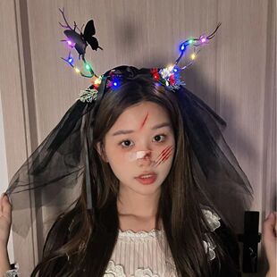 New dark branch bow glowing veil headband festive dress headdress glowing sweet and cool Halloween headband