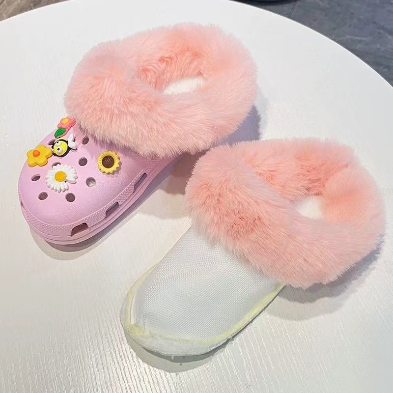 加棉保暖女毛毛拖鞋男款棉套可水洗加绒洞洞鞋内胆可拆卸毛套冬季