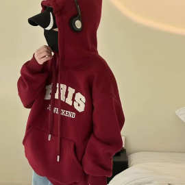 男童加绒卫衣秋冬连帽2025新款男孩红色衣服洋气炸街儿童长袖上衣