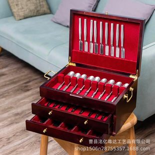 Wooden Silverware Box Three-layer Wooden Tableware Storage Box Drawer-type Wooden Silverware Storage Box Wooden Tableware Box