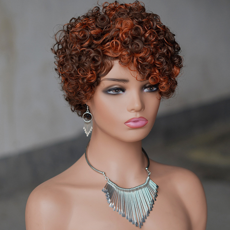 さらさら工場の妖精のかつらアフリカの短い全メカニズムの真人の小さいカールの頭カバーhuman hair wig|undefined