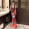 Southeast Asia Slim Fit Pure Desire Lace Perspective Sexy Open Back Holiday Dress