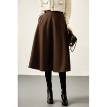 咖色毛呢半身裙女士秋冬新款高腰遮跨伞裙小个子通勤显瘦a字裙子