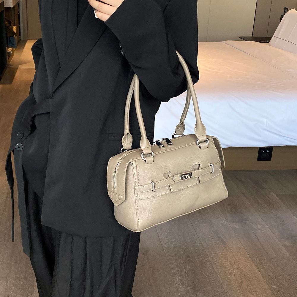 French Style Genuine Leather Underarm Bag For Women - Top Grain Cowhide Natural Tumbled Simple Pillow Bag Fashion Shoulder And Crossbody Bag - Thumbnail 3