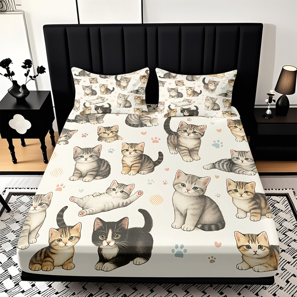 TEMU / JIT cama abrasiva Kits de dibujos animados gatito impresión digital 3D ropa de cama para diseñar