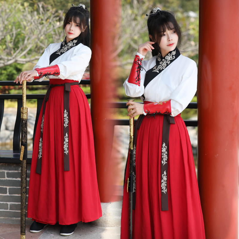 Chinese Style Women's Clothing New Improved Traditional Long-sleeved Martial Arts Hanfu Two-piece Set Women's Chivalrous Women's Red Suit Chinese Style Women's Clothing New Improved Traditional Long-sleeved Martial Arts Hanfu Two-piece Set Women's Chivalrous Women's Red Suit